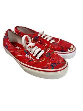 Vans Red Aloha Hawaiian Print Sneakers Womens 9.5 Tropical Streetwear Casual